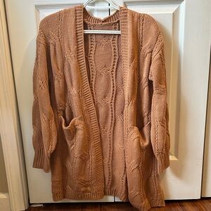 Orange Cable Knit Cardigan Sweater